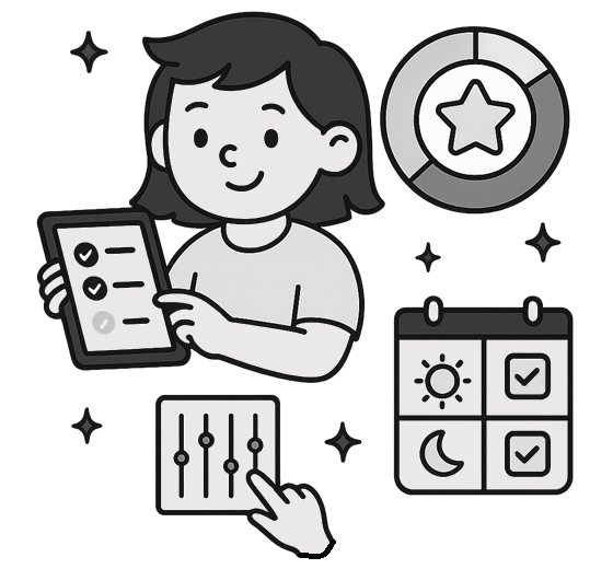 side-right h-400 Parent and child using a digital chore app together